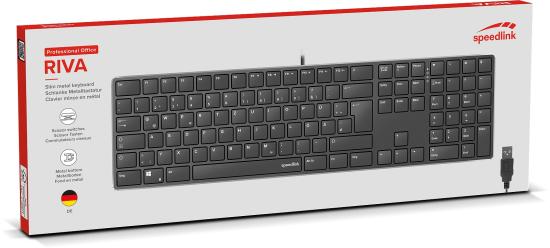 Verpackung der Speedlink Riva Professional Office Tastatur mit deutschem Layout und USB-Anschluss
