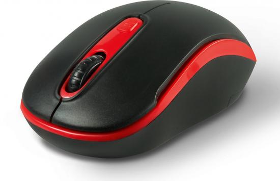 Kabellose Computermaus mit ergonomischem Design in Schwarz und Rot