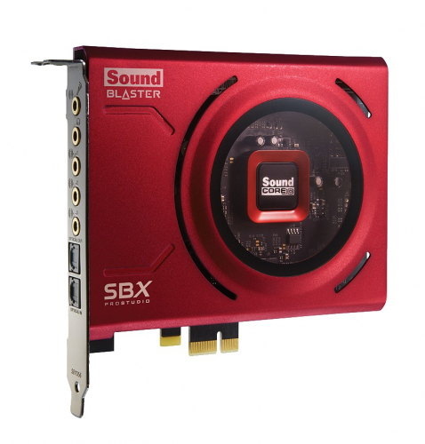 Hochwertige Soundkarte Creative Sound Blaster SBX Pro Studio in Rot mit mehreren Anschlüssen