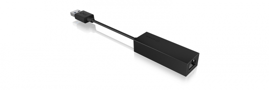 Schwarzer USB-zu-Ethernet-Adapter zum Anschluss an einen Computer