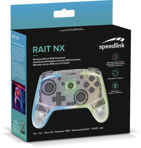 SPEEDLINK RAIT NX RGB Gamepad - Wireless/Wired - for PC/Android/Switch OLED/Lite, clear transparent