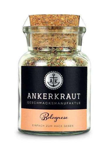 Glas mit Korken, gefüllt mit Ankerkraut Bolognese Gewürzmischung