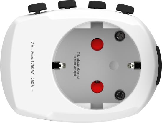 Universal-Steckdosenadapter in Weiß mit 7A und 250V Maximalleistung