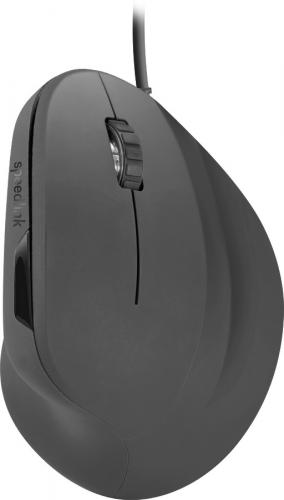 Schwarze ergonomische vertikale Maus mit Kabel und Scrollrad