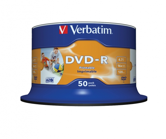 Verbatim DVD-R Spindel 50er-Pack, 4,7 GB, bedruckbare Oberfläche