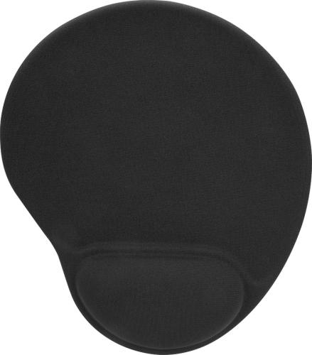 Schwarzes ergonomisches Mauspad mit integrierter Handgelenkauflage zur Unterstützung des Handgelenks.