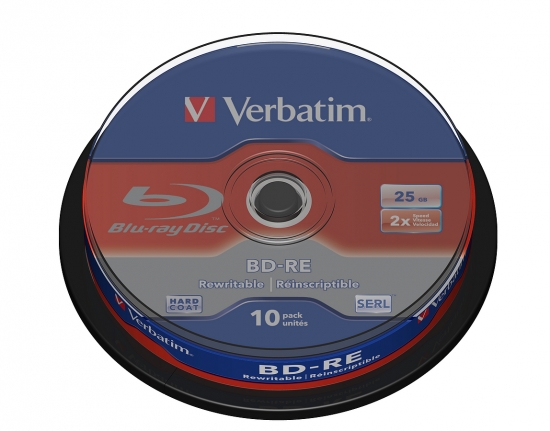 Verbatim BD-RE Blu-ray Disc mit 25 GB Speicherkapazität, wiederbeschreibbar, in einer 10er Packung